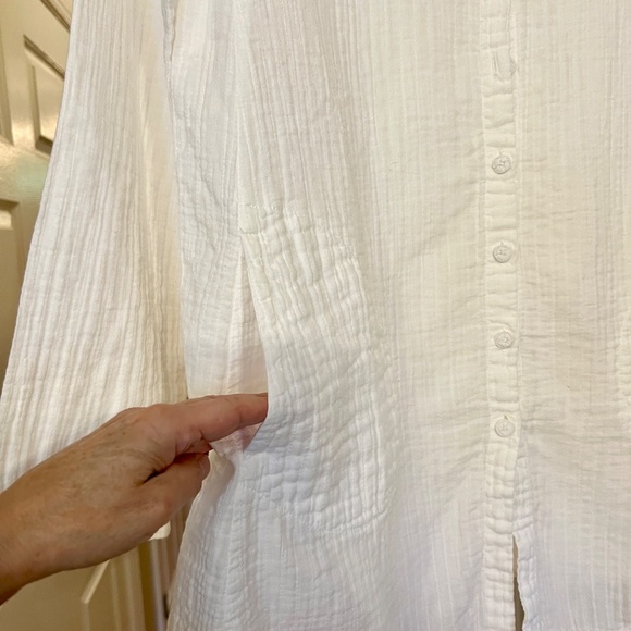 EUC Eileen Fisher Organic Cotton Button Front Tunic Top Blouse Shirt White SMALL - Picture 2 of 3